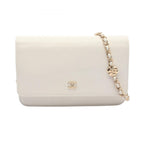 Chanel Shoulder Bag Camellia White Caviar Leather Chain Wallet