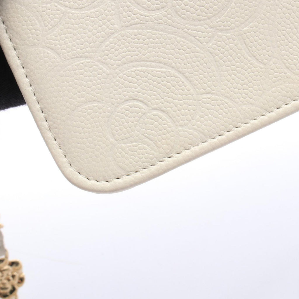 Chanel Shoulder Bag Camellia White Caviar Leather Chain Wallet — view 8