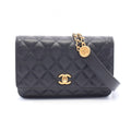 Chanel Shoulder Bag Quilted Black Caviar Leather Chain Wallet