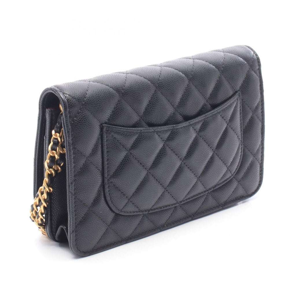 Chanel Shoulder Bag Quilted Black Caviar Leather Chain Wallet — view 2