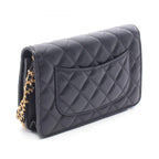 Chanel Shoulder Bag Quilted Black Caviar Leather Chain Wallet — view 2