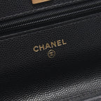 Chanel Shoulder Bag Quilted Black Caviar Leather Chain Wallet — view 4