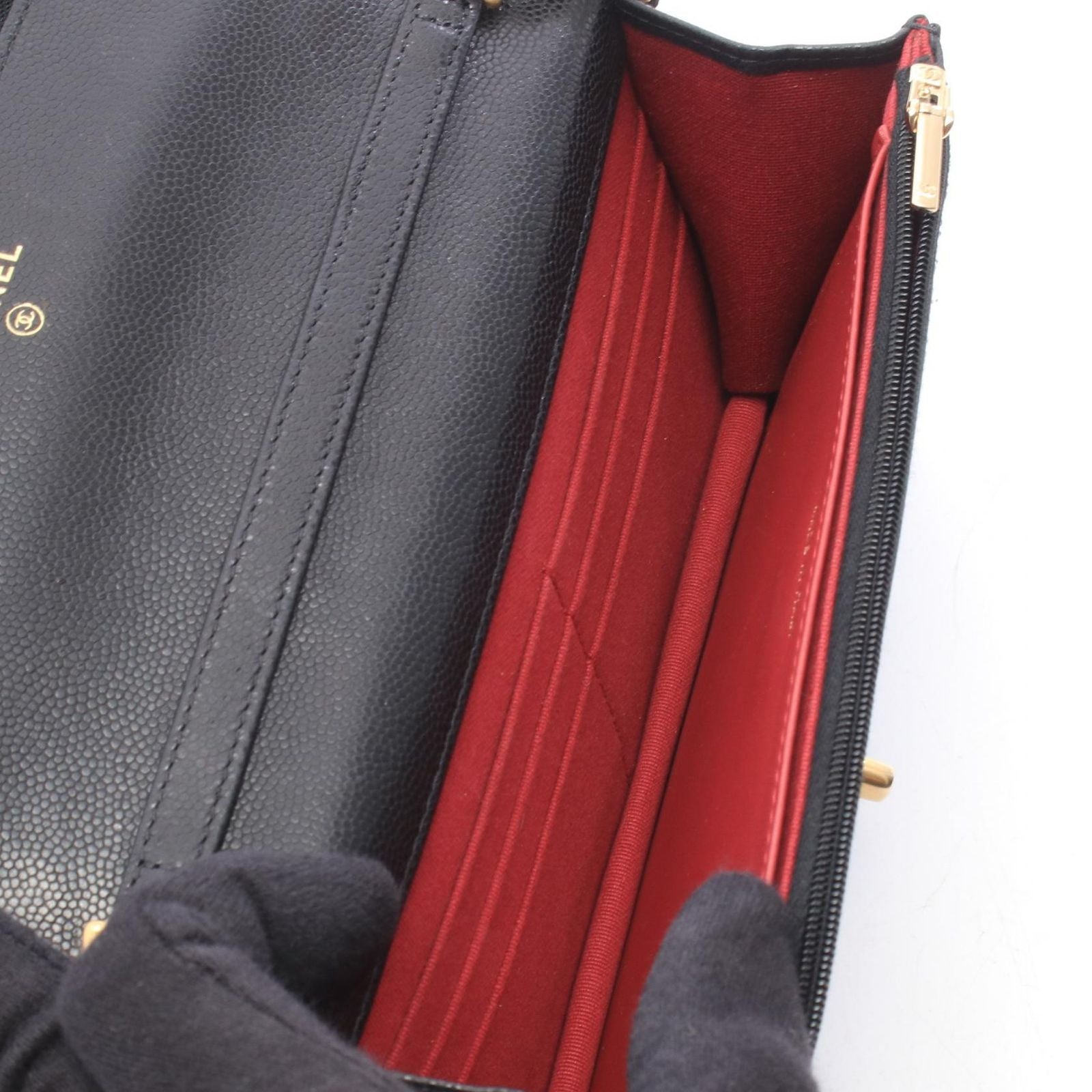 Chanel Shoulder Bag Quilted Black Caviar Leather Chain Wallet — view 3