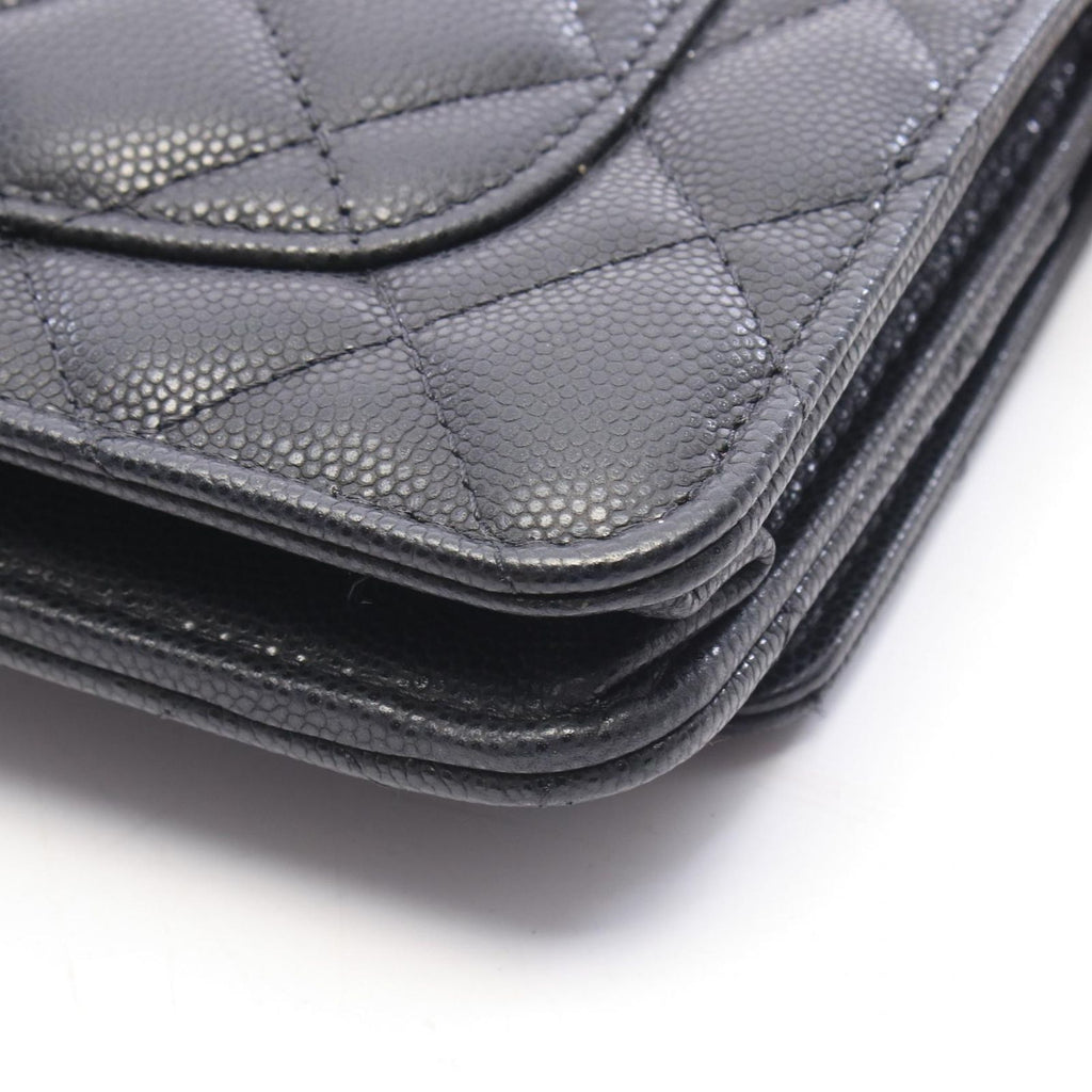 Chanel Shoulder Bag Quilted Black Caviar Leather Chain Wallet — view 7