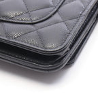 Chanel Shoulder Bag Quilted Black Caviar Leather Chain Wallet — view 7
