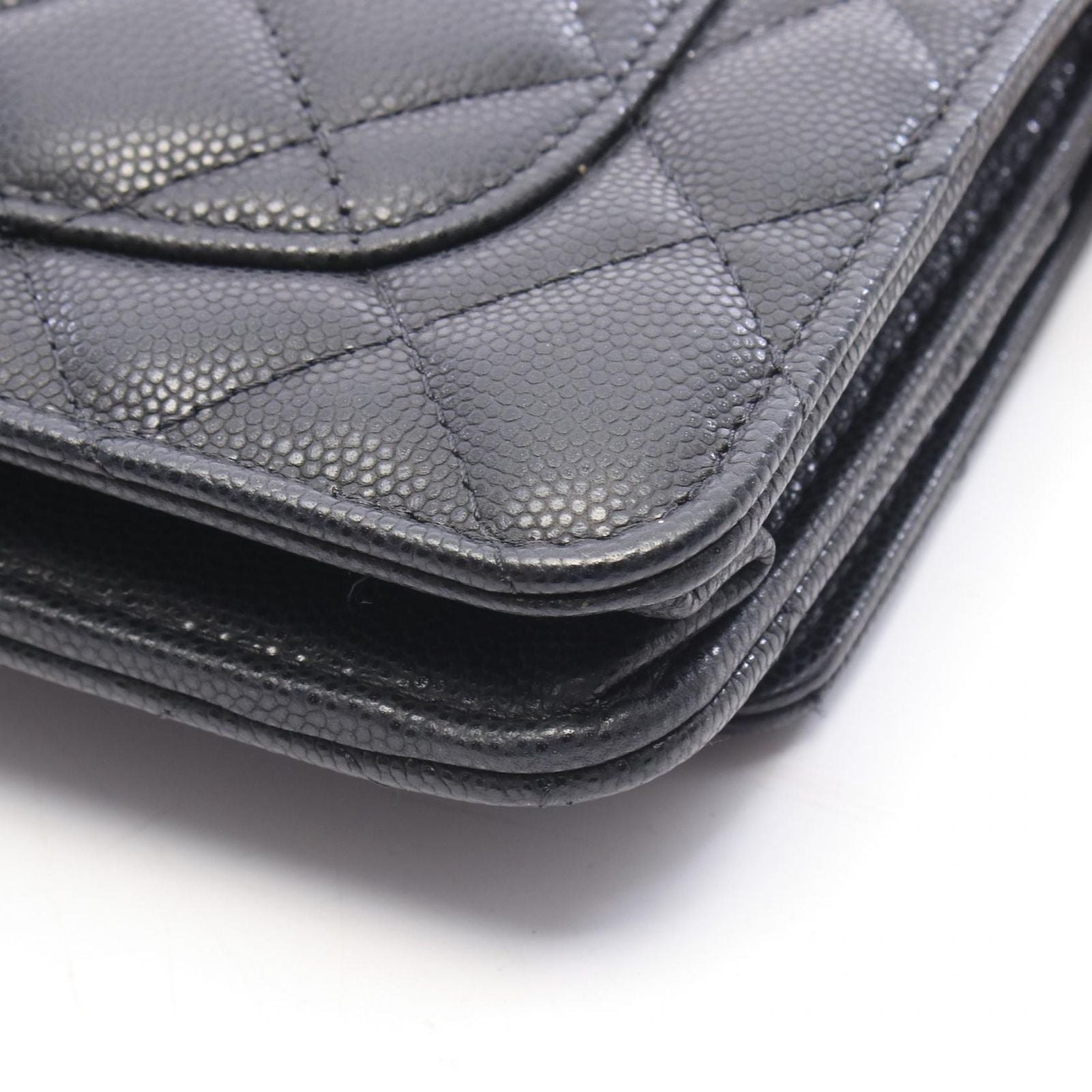 Chanel Shoulder Bag Quilted Black Caviar Leather Chain Wallet — view 7