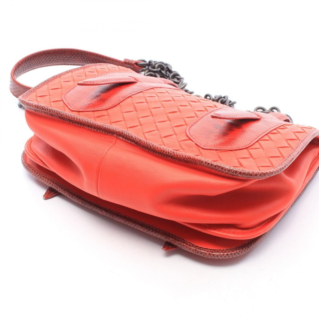 Bottega Veneta Shoulder Bag Intrecciato Red Leather Exotic Chain — view 8