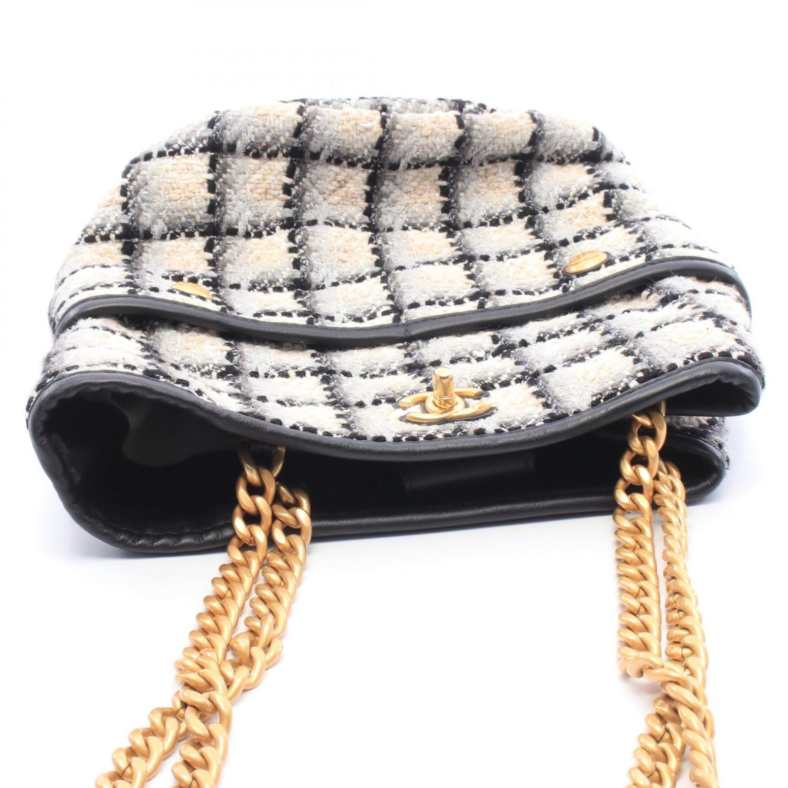 Chanel Shoulder Bag CC Logo Black Gray Fabric Leather — view 7