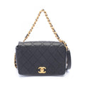 Chanel Shoulder Bag Quilted Black Caviar Leather Small Flap Chain
