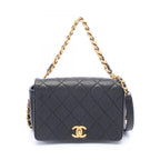 Chanel Shoulder Bag Quilted Black Caviar Leather Small Flap Chain