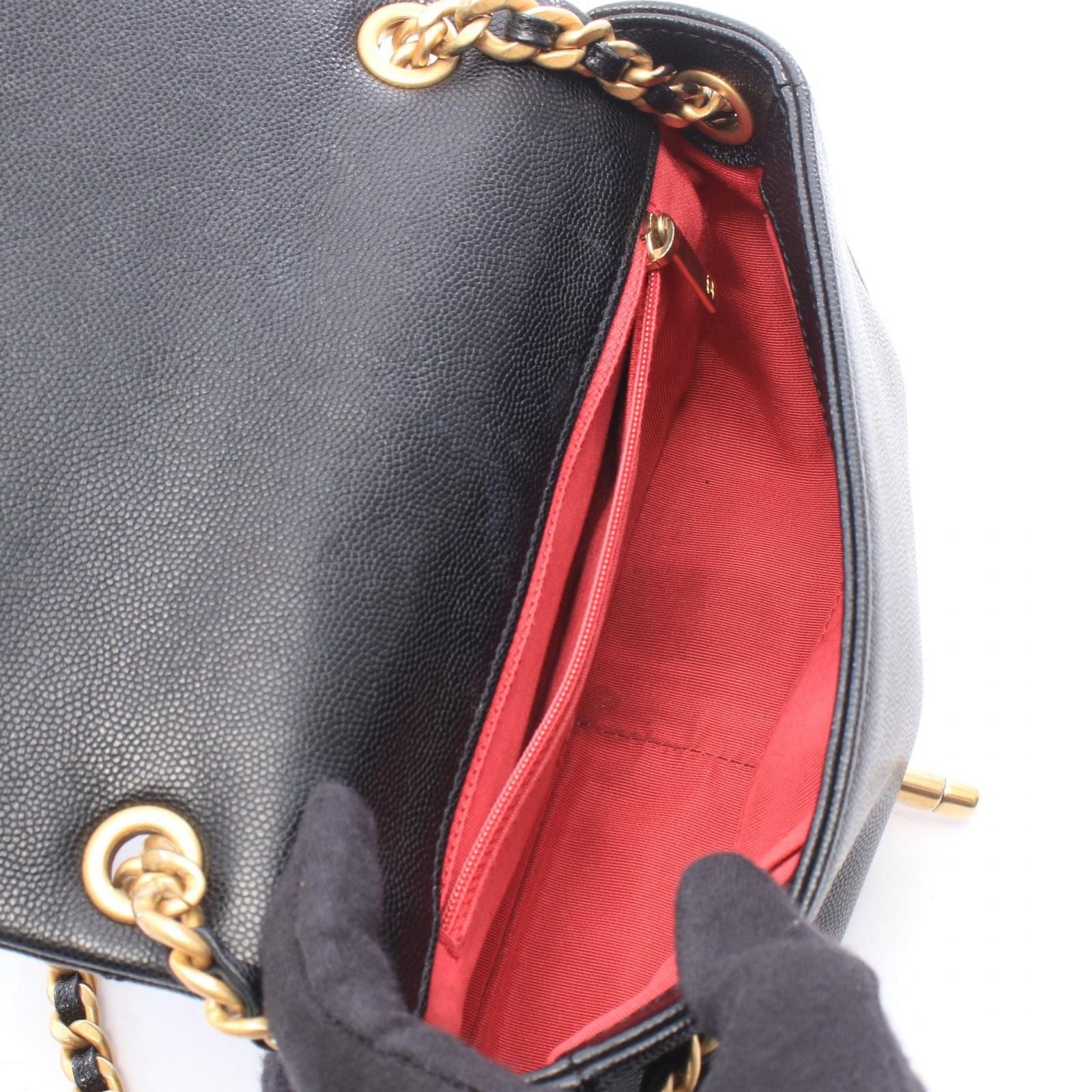 Chanel Shoulder Bag Quilted Black Caviar Leather Small Flap Chain — view 3
