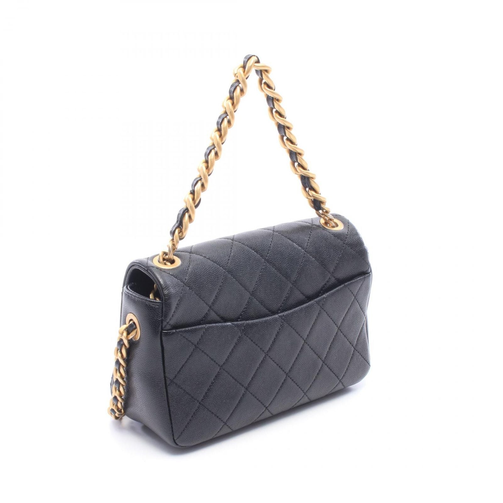 Chanel Shoulder Bag Quilted Black Caviar Leather Small Flap Chain — view 2