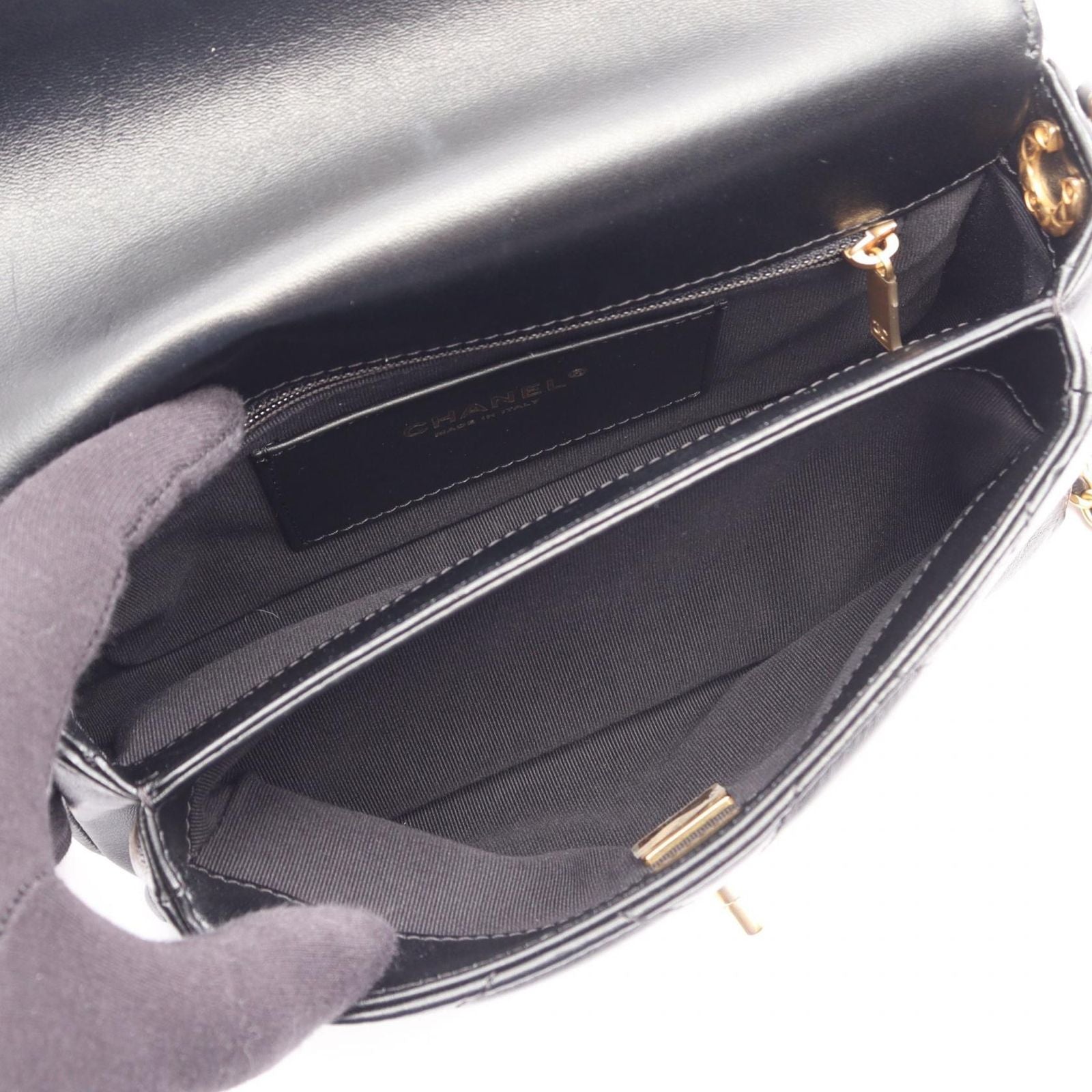 Chanel Shoulder Bag Quilted Small Flap Black Lambskin Chain — view 3