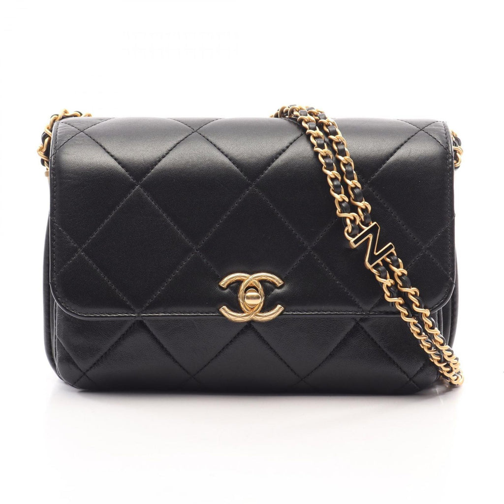 Chanel Shoulder Bag Quilted Small Flap Black Lambskin Chain