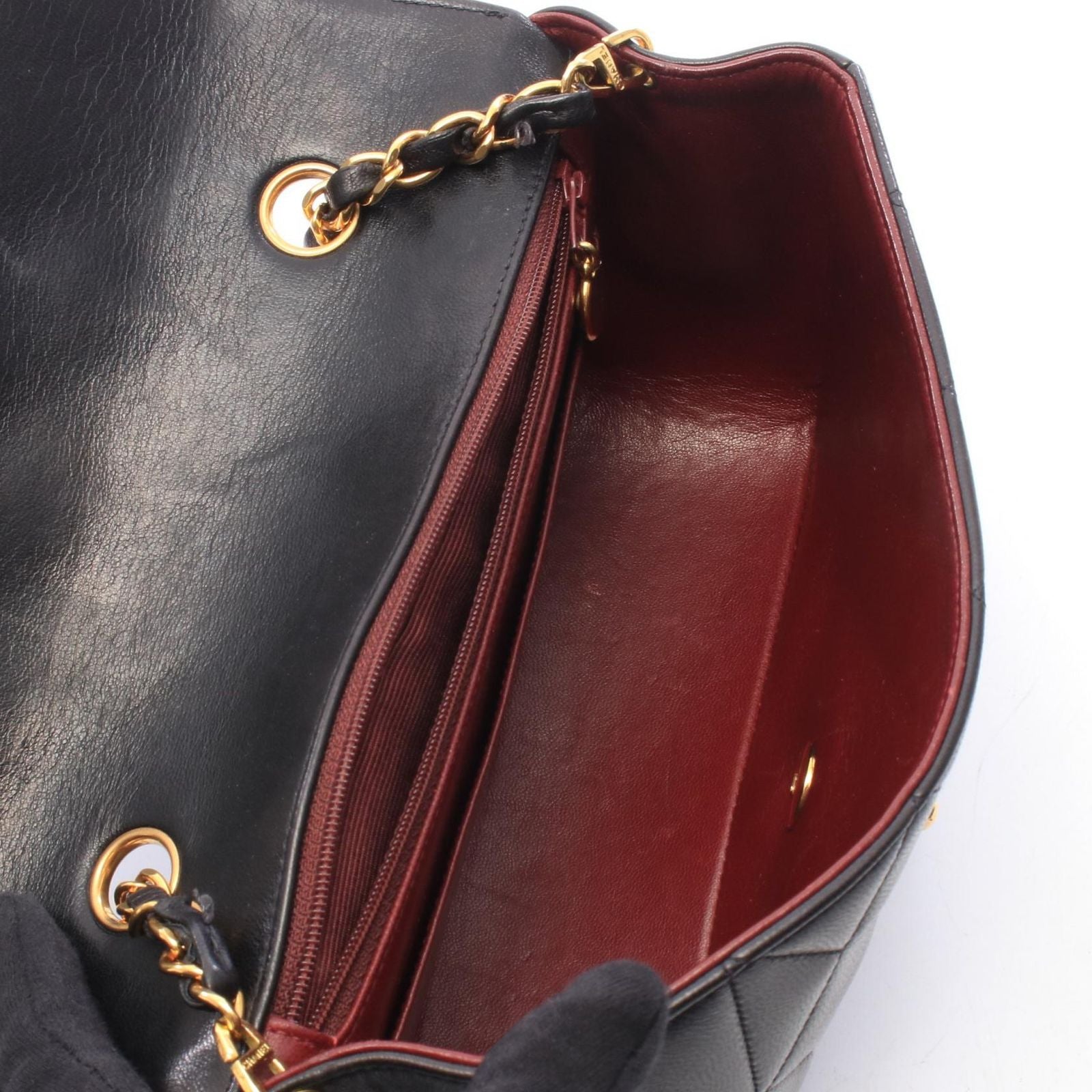 Chanel Shoulder Bag Quilted Diana Flap Black Lambskin Chain — view 3