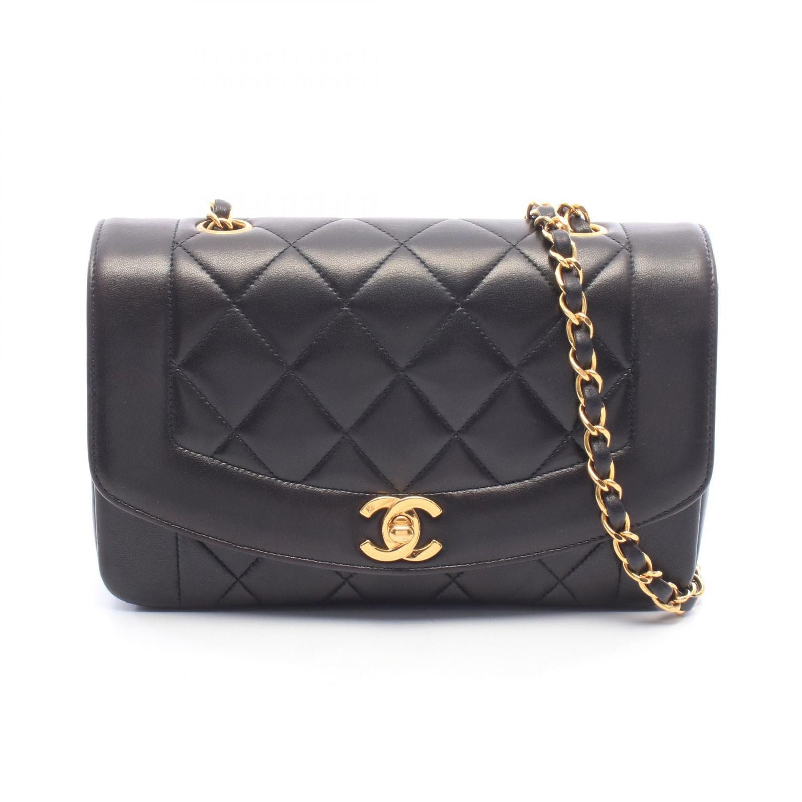 Chanel Shoulder Bag Quilted Diana Flap Black Lambskin Chain