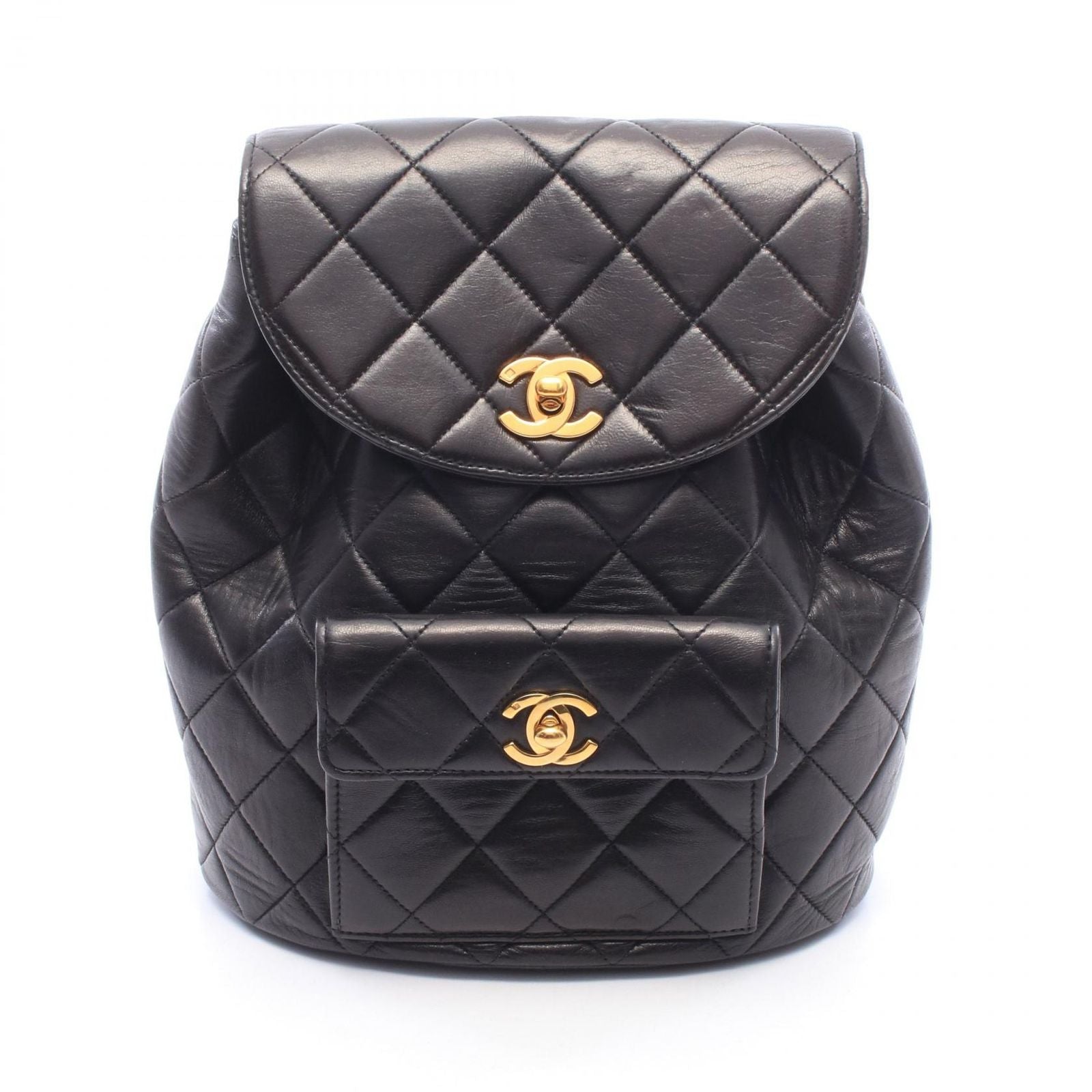 Chanel Backpack Quilted Turnlock Chain Black Lambskin