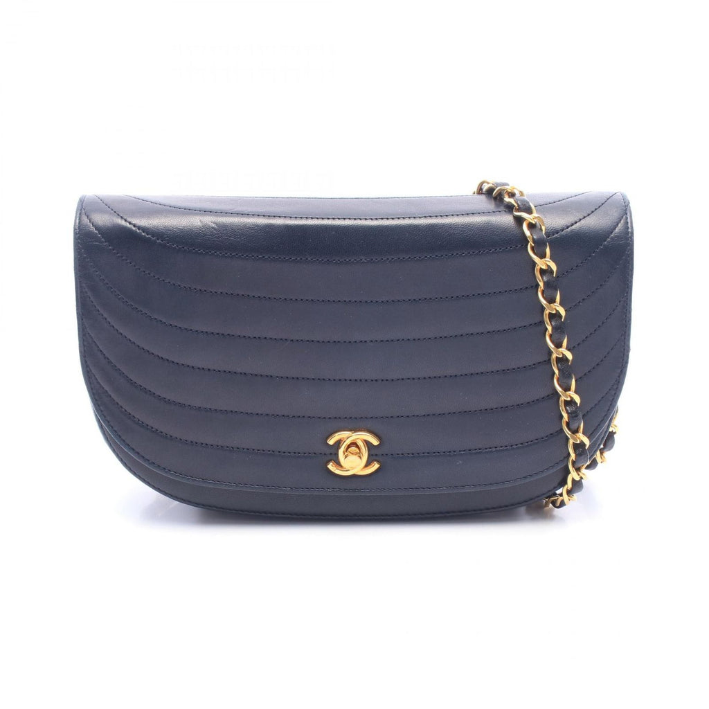 Chanel Shoulder Bag Half Moon Navy Lambskin Chain
