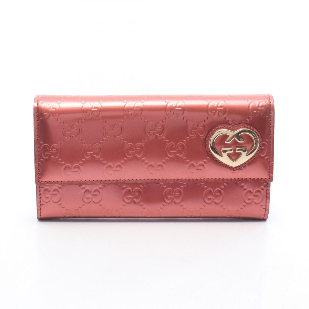 Gucci Bifold Wallet Lovely Pink Patent Leather Heart
