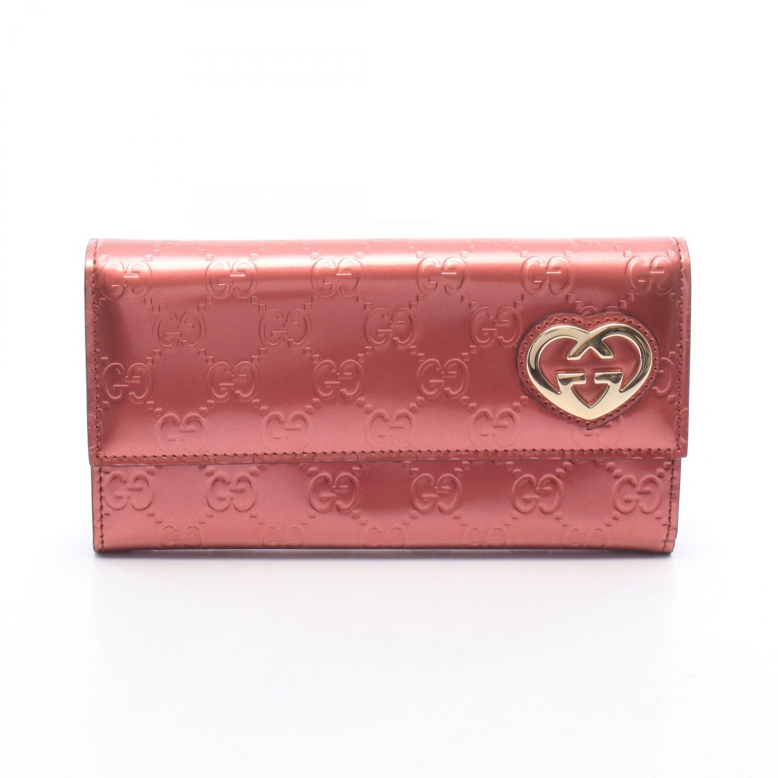 Gucci Bifold Wallet Lovely Pink Patent Leather Heart
