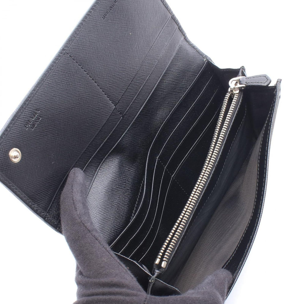 Prada Bifold Wallet Triangle Logo Black Nylon Leather Double Snap — view 3