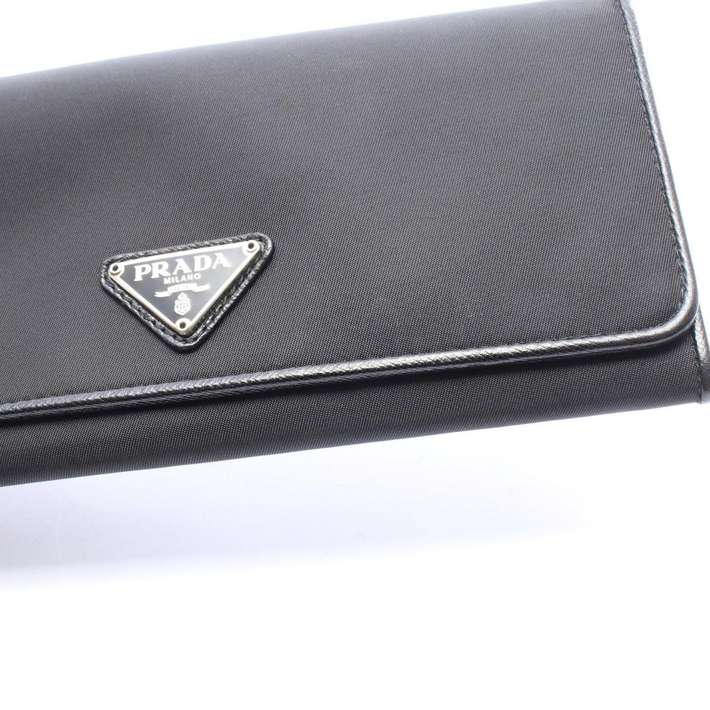 Prada Bifold Wallet Triangle Logo Black Nylon Leather Double Snap — view 7