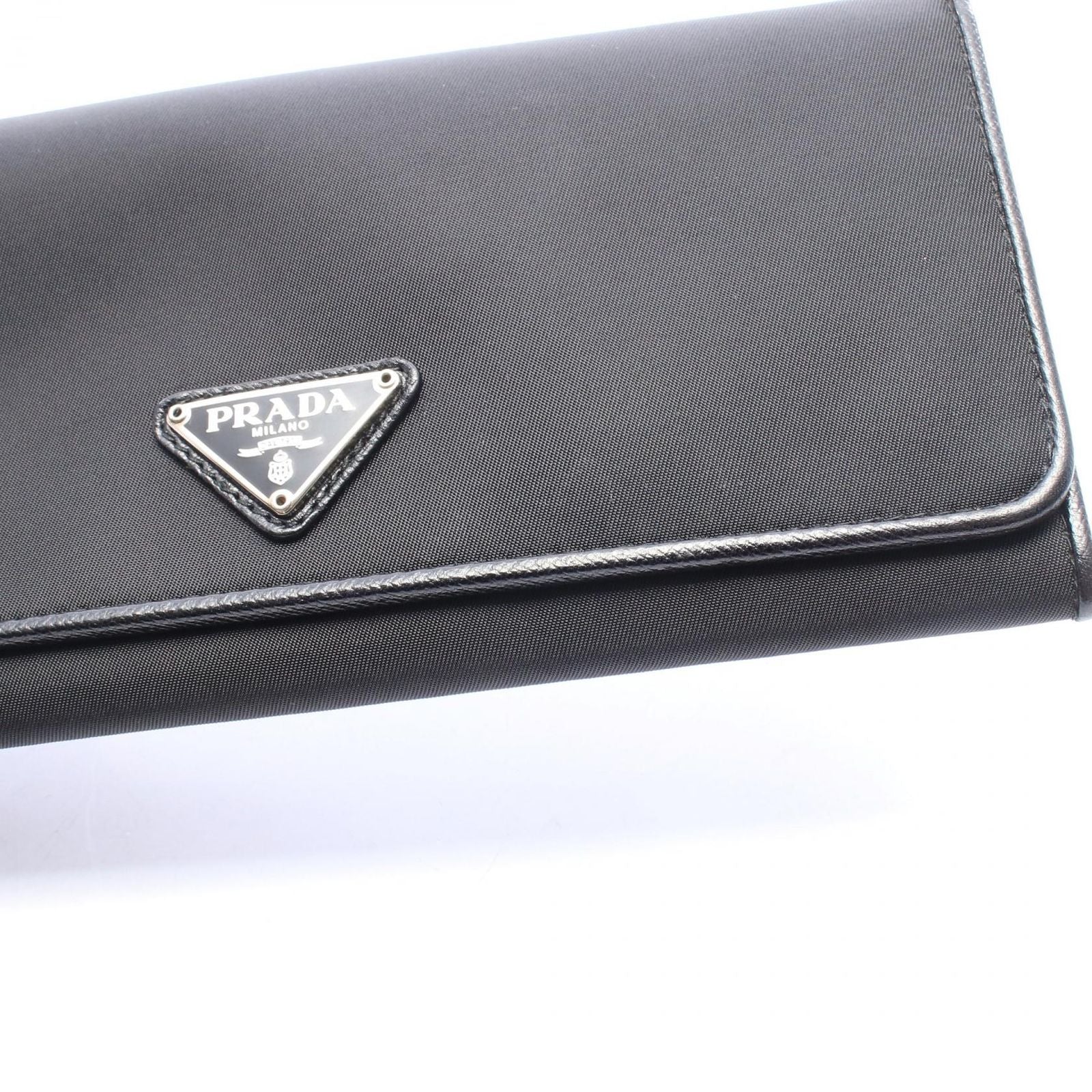 Prada Bifold Wallet Triangle Logo Black Nylon Leather Double Snap — view 7