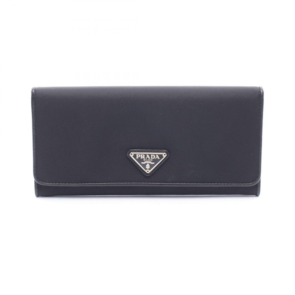 Prada Bifold Wallet Triangle Logo Black Nylon Leather Double Snap