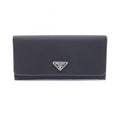 Prada Bifold Wallet Triangle Logo Black Nylon Leather Double Snap