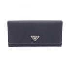 Prada Bifold Wallet Triangle Logo Black Nylon Leather Double Snap