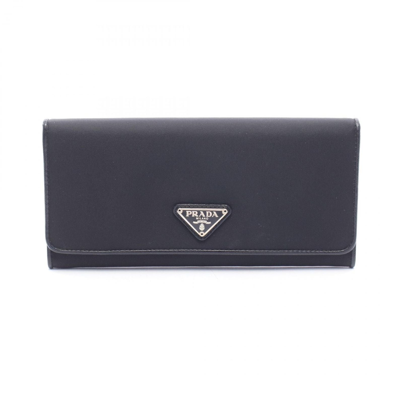 Prada Bifold Wallet Triangle Logo Black Nylon Leather Double Snap
