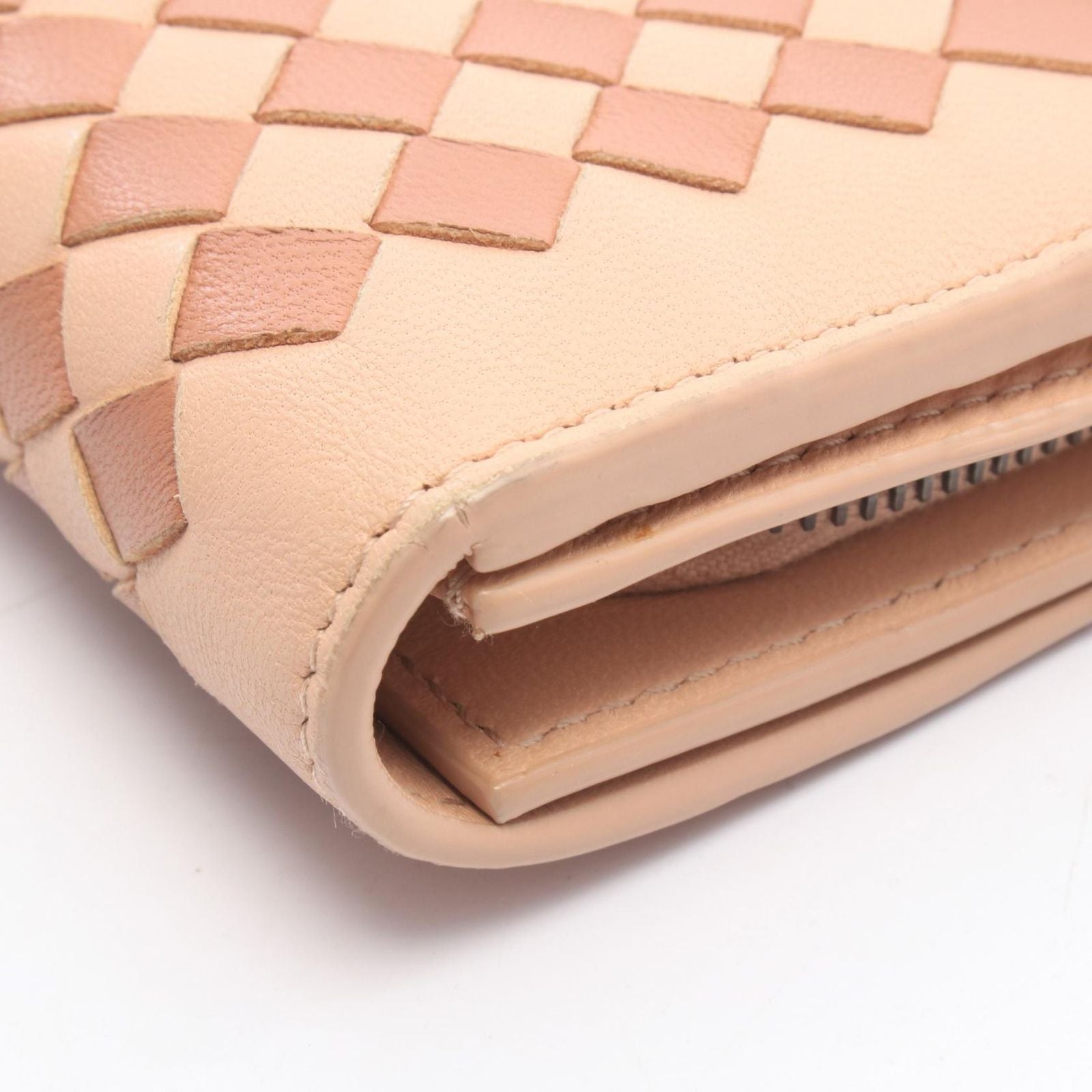 Bottega Veneta Bifold Wallet Intrecciato Pink Beige Brown Leather — view 7