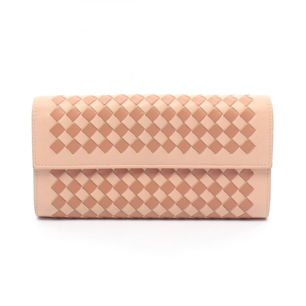 Bottega Veneta Bifold Wallet Intrecciato Pink Beige Brown Leather