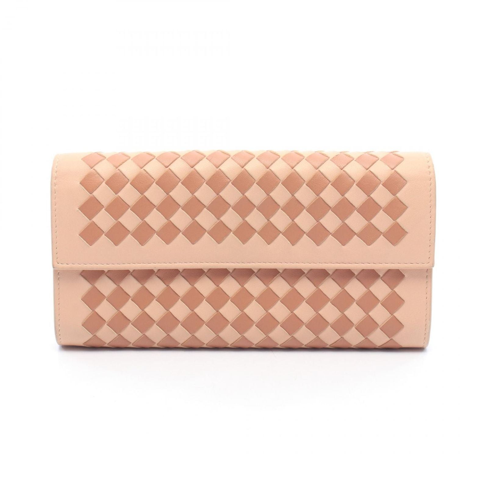 Bottega Veneta Bifold Wallet Intrecciato Pink Beige Brown Leather