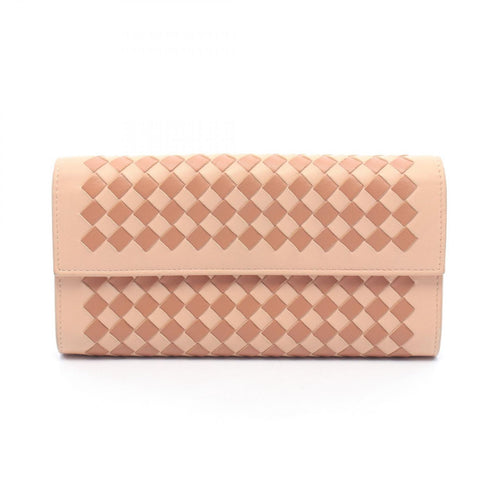 Bottega Veneta Bifold Wallet Intrecciato Pink Beige Brown Leather