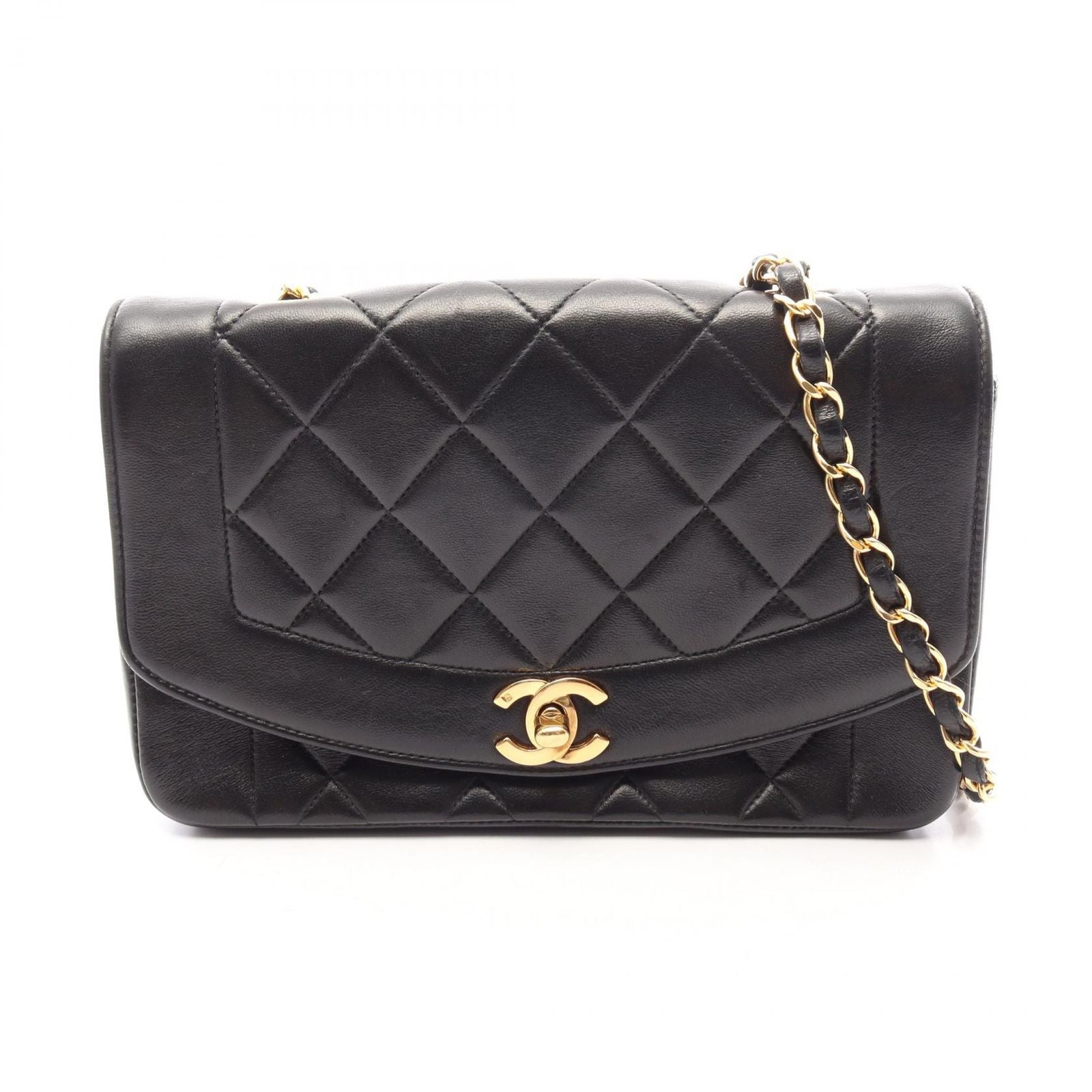 Chanel Shoulder Bag Quilted Diana Flap Black Lambskin Chain