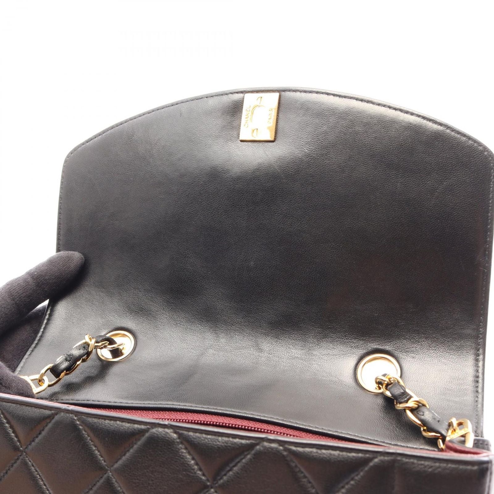 Chanel Shoulder Bag Quilted Diana Flap Black Lambskin Chain — view 7