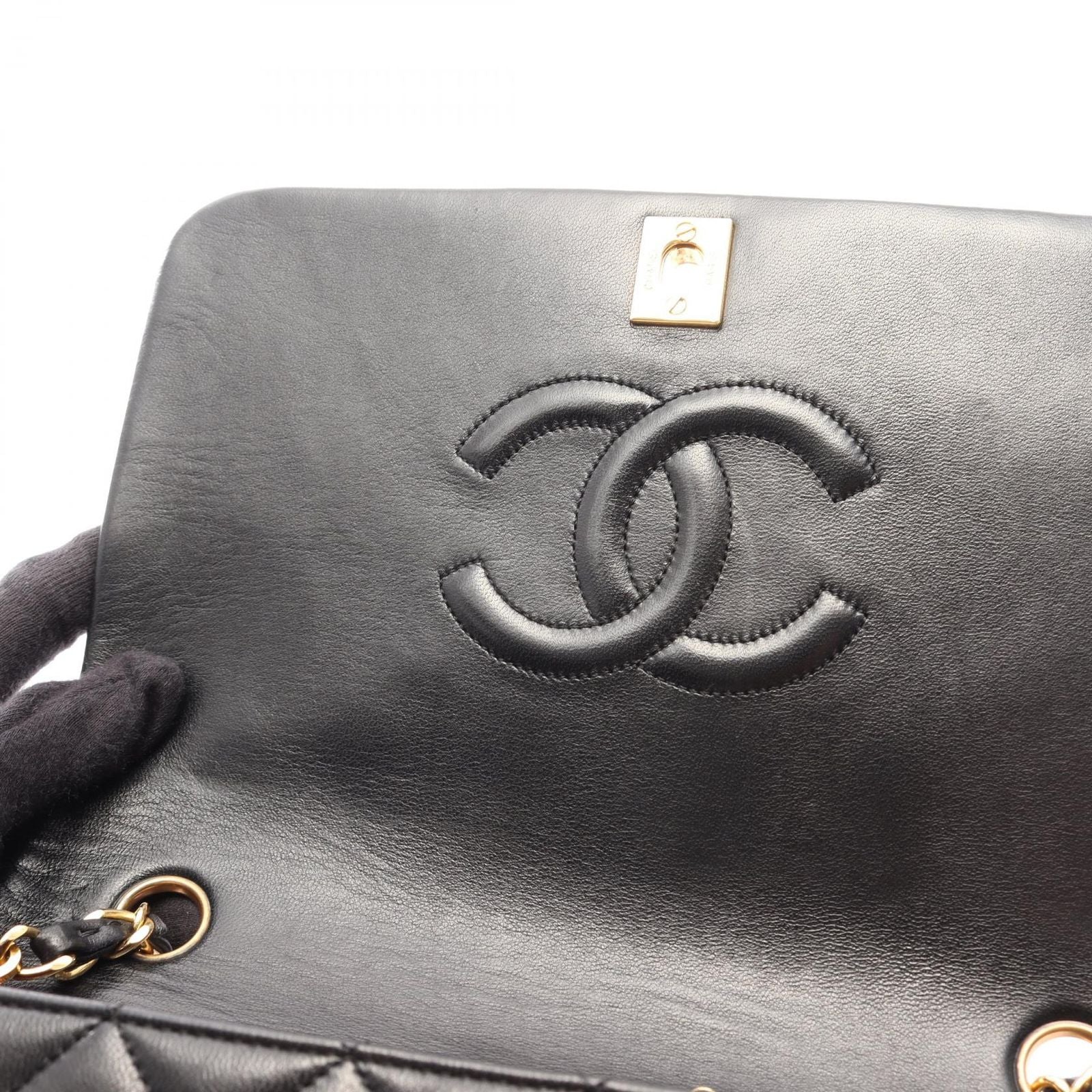 Chanel Shoulder Bag Quilted Full Flap Black Lambskin Chain — view 7