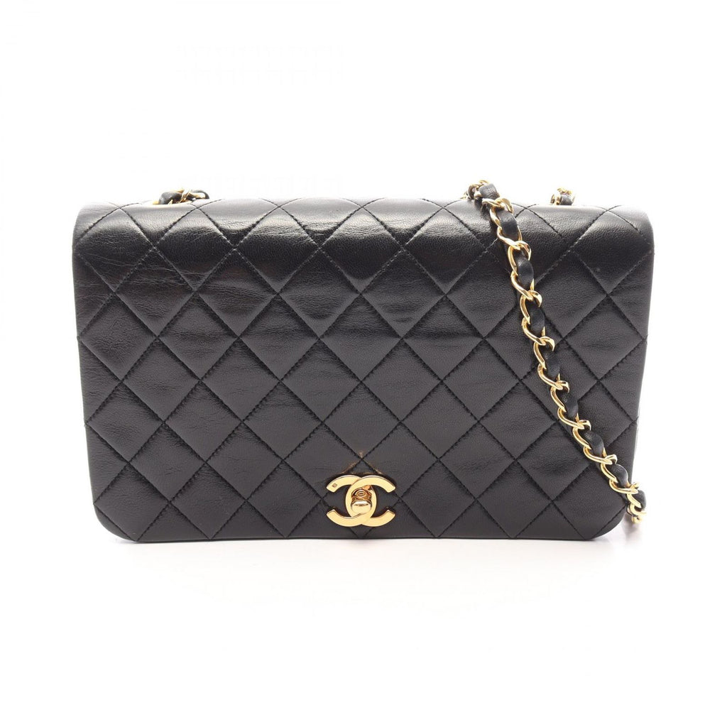 Chanel Shoulder Bag Quilted Full Flap Black Lambskin Chain