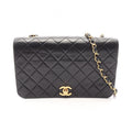 Chanel Shoulder Bag Quilted Full Flap Black Lambskin Chain