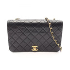 Chanel Shoulder Bag Quilted Full Flap Black Lambskin Chain
