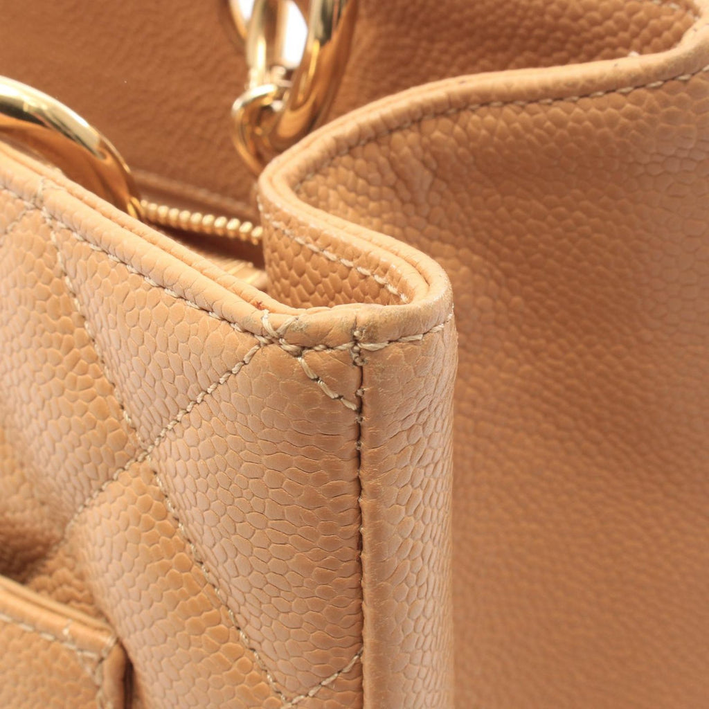 Chanel Tote Bag Quilted Grand Shopping Beige Caviar Leather GST Chain — view 7
