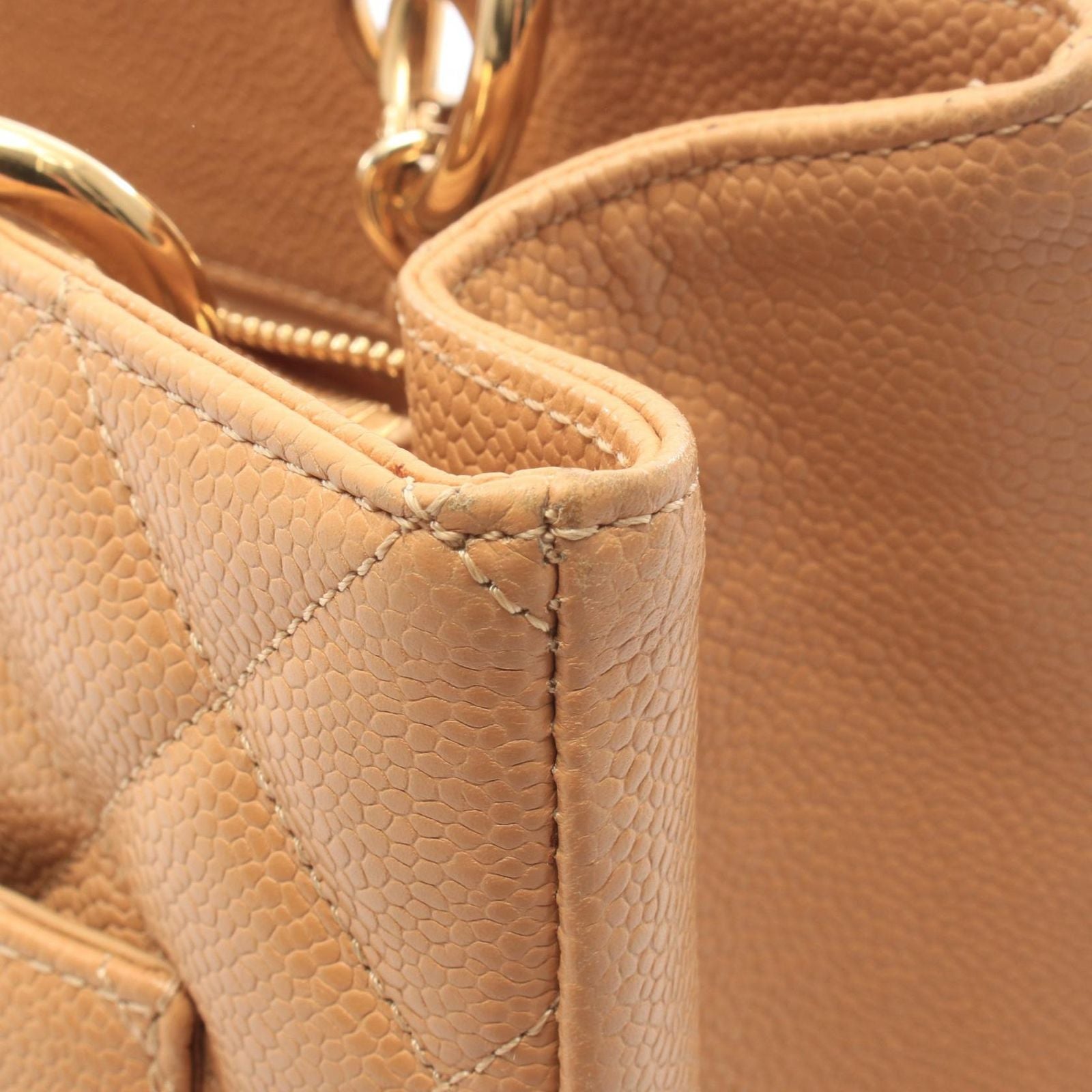 Chanel Tote Bag Quilted Grand Shopping Beige Caviar Leather GST Chain — view 7