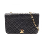 Chanel Shoulder Bag Quilted Full Flap Black Lambskin Chain