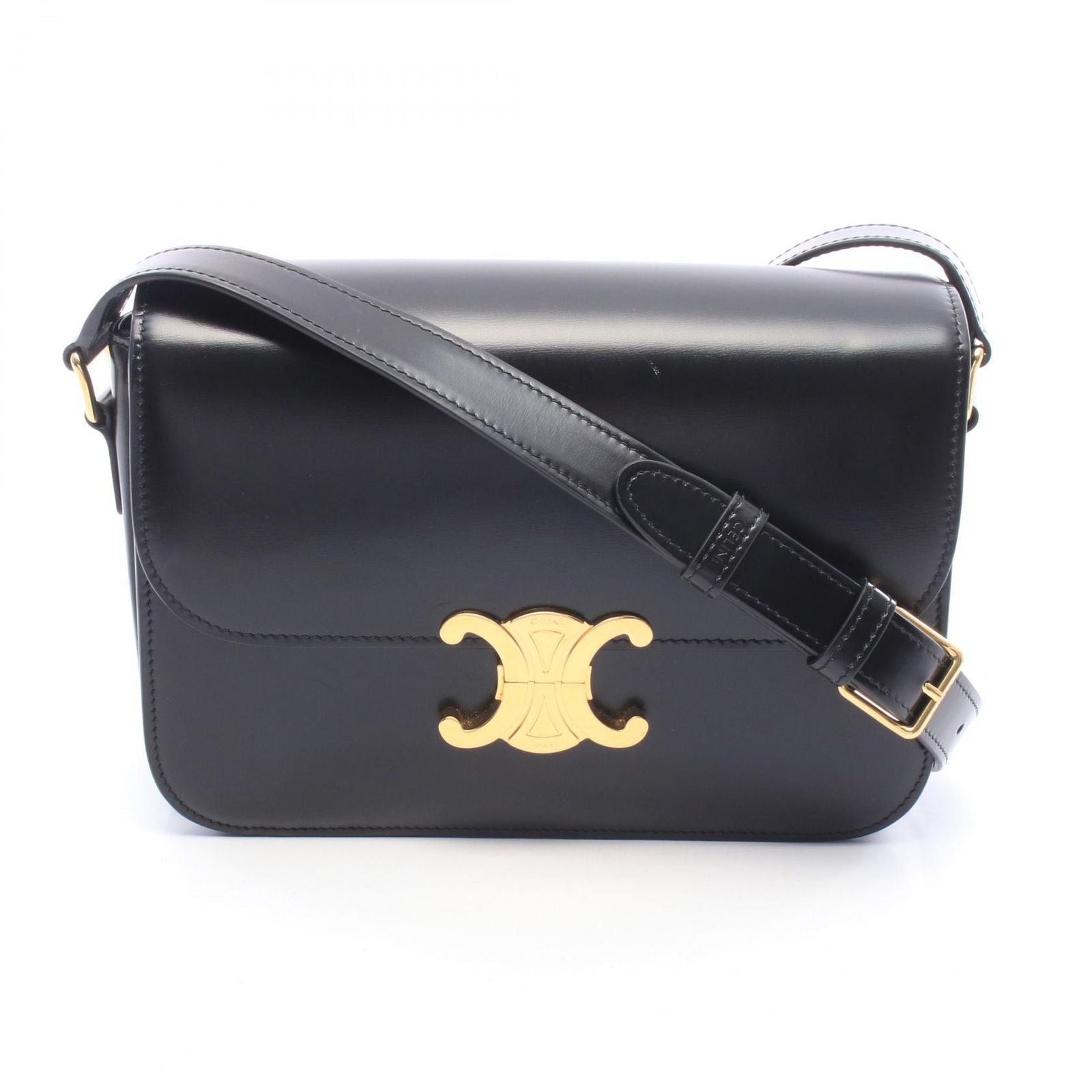 Celine Shoulder Bag Classic Triomphe Medium Black Leather