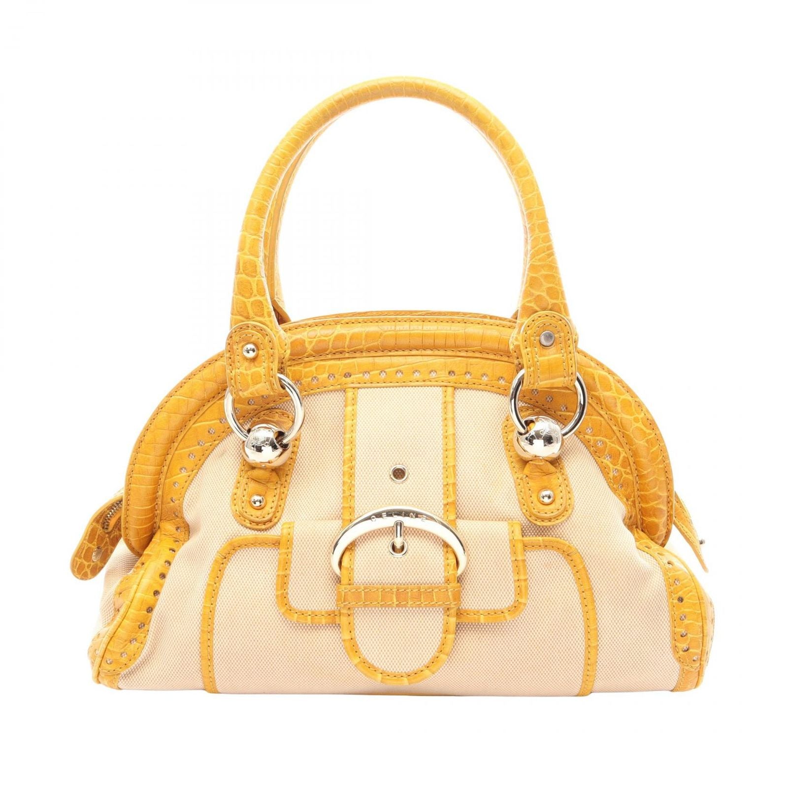 Celine Handbag Croco Embossed Canvas Leather Hand