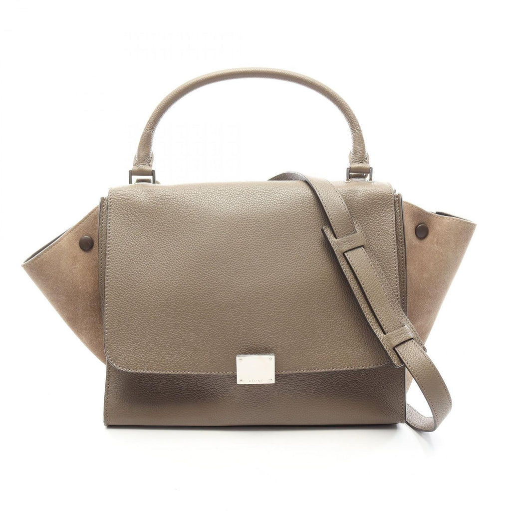 Celine Handbag Trapeze Medium 2-Way Gray Leather