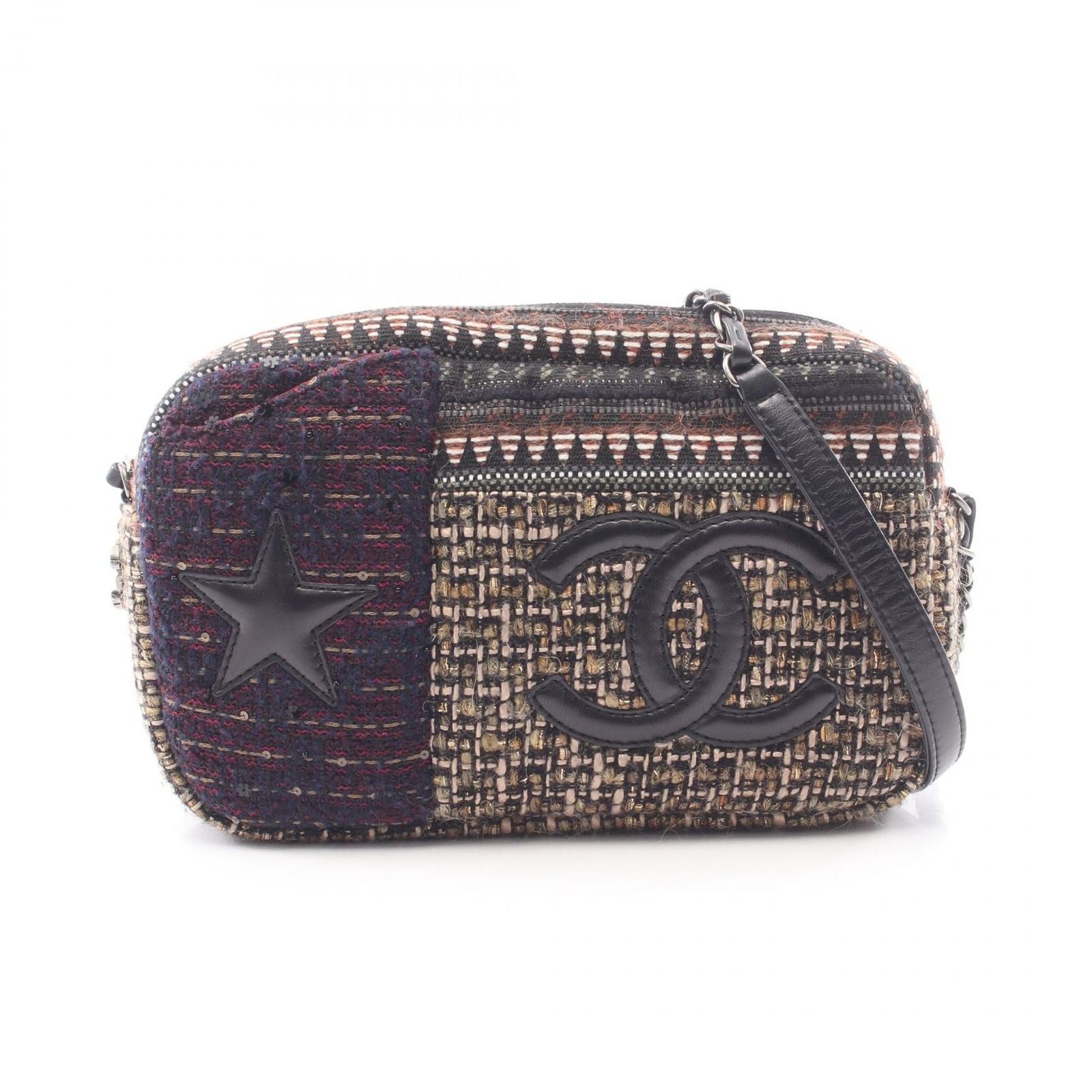 Chanel Shoulder Bag CC Logo Multicolor Fabric Leather Chain