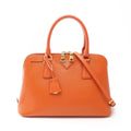 Prada Handbag Saffiano Lux 2-Way Orange Leather Galet Rear Shoulder
