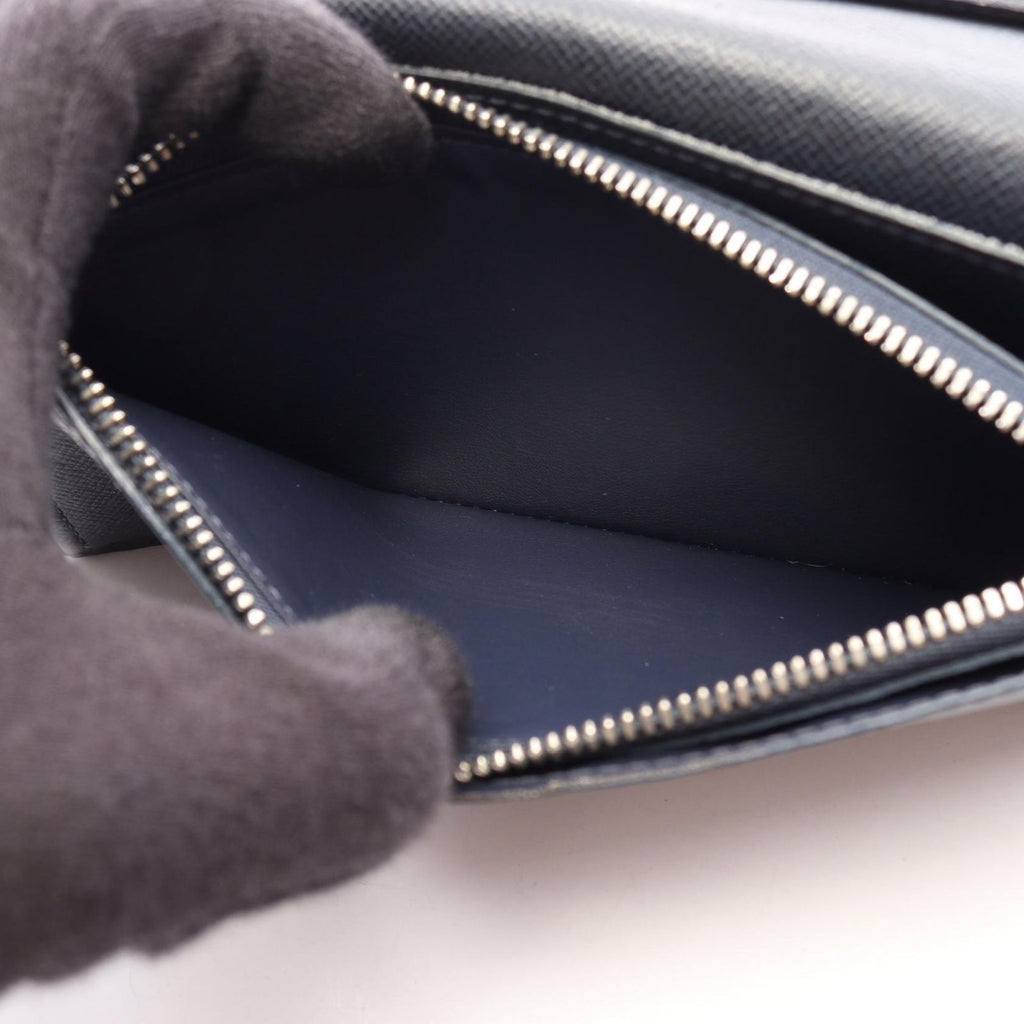 Louis Vuitton Bifold Wallet Portefeuille Brazza Taiga Ardoise Navy Leather — view 4